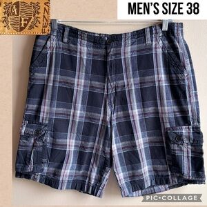 Andrew Fezza Mens Shorts Black Plaid Cargo Flat Front Pockets 9.5” Inseam Sz 38